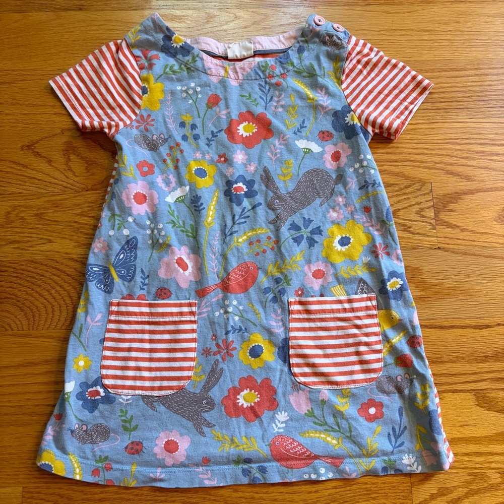 Mini Boden rabbit and floral print patchwork dress size 7-8